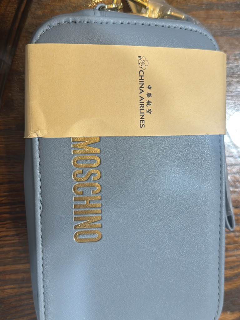 Moschino Blue-Gray Zip Pouch With Gold Logo